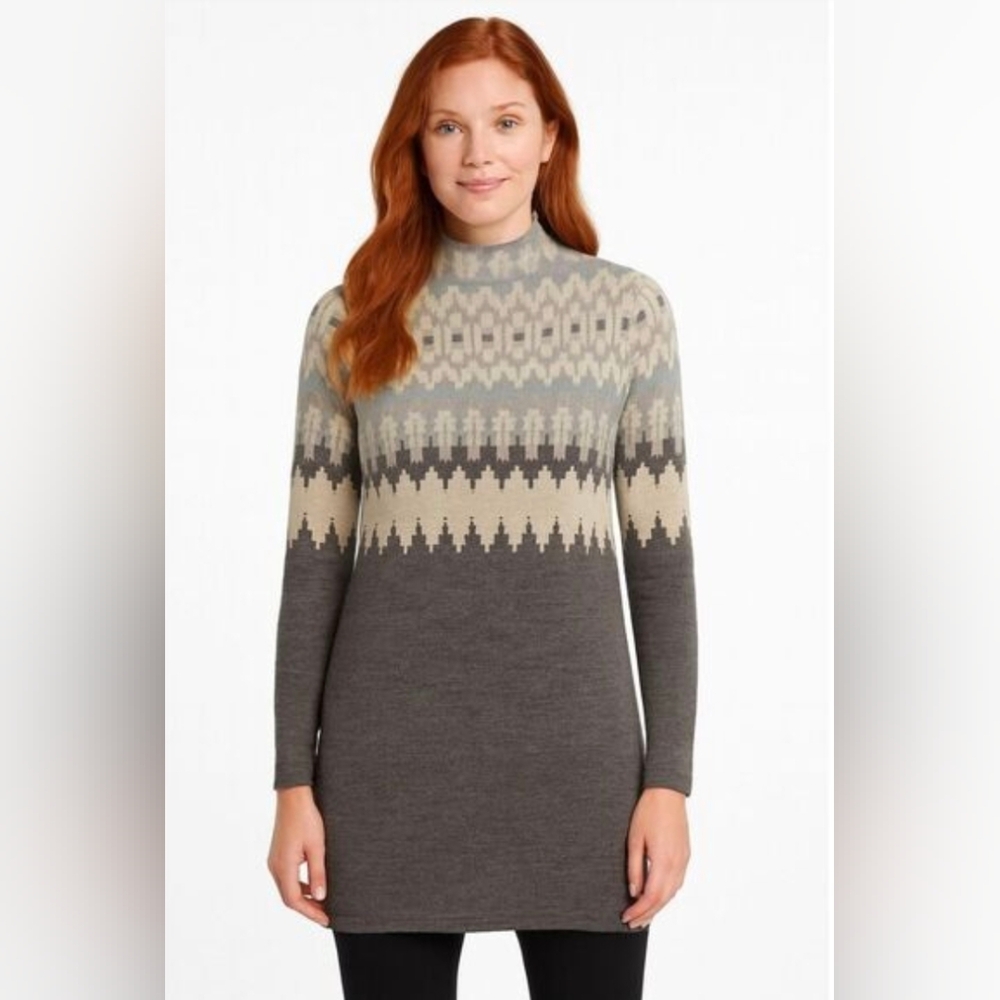 Icelandic Design 100% Merino Wool Pastel Fair Isle Mock Neck Tunic - Picture 7 of 7
